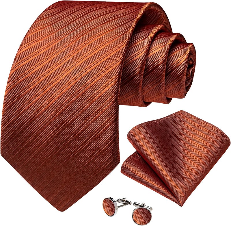 DiBanGu Mens Solid Color Tie and Pocket Square Set Woven Silk Plain Necktie & Handkerchief for Men Wedding Party Formal - Image 3